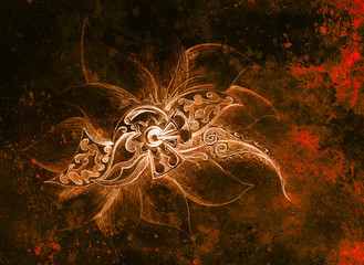 Poster - Color drawing of flower. Original hand drawn and computer collage. Color structure.