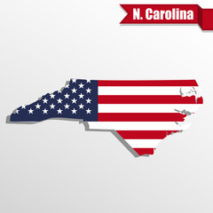 Canvas Print - North Carolina State map with US flag inside and ribbon