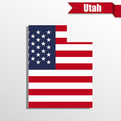 Poster - Utah State map with US flag inside and ribbon