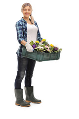 Poster - Female gardener holding flowers