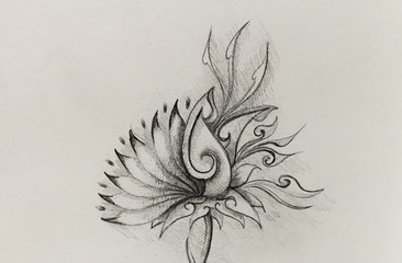 Poster - Color drawing of ornamental flower structure. Original hand drawn on paper.