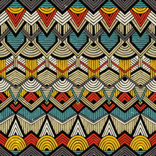 Colorful Vector Pattern In Tribal Style. Seamless Hand-drawn Background With Grunge Texture. EPS10.