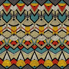 Wall Mural - colorful vector pattern in tribal style. seamless hand-drawn background with grunge texture. eps10.