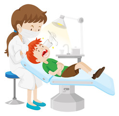 Wall Mural - boy having teeth checked by dentist