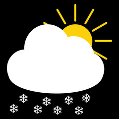 Sun with white  cloud and snow flake icon vector on black backgr