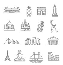 Travel Landmarks Line Icon Set