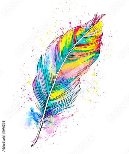 Fotografía hand painted watercolor illustration of a feather