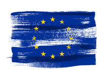 European Union Colorful Brush Strokes Painted Flag.