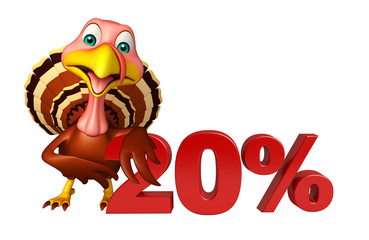 Sticker - fun Turkey  cartoon character  with 20% sign