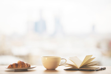 Wall Mural - Desktop with mug and book