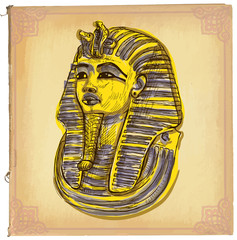 Poster - Tutankhamun - An hand drawn vector sketch, freehand, colored lin