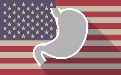 Long shadow USA flag icon with   a healthy human stomach icon