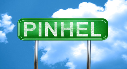 Pinhel vintage green road sign with highlights