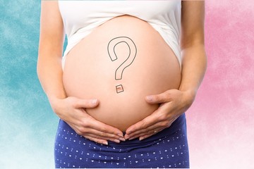 Wall Mural - Composite image of pregnancy woman asking herself about the baby
