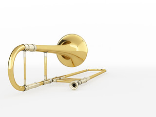 Wall Mural - Aged trombone on white background 3D rendering