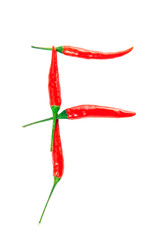 F Letter from red hot pepper on the white