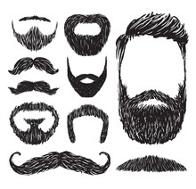 Set Of Mustache And Beard Silhouettes, Vector Illustration
