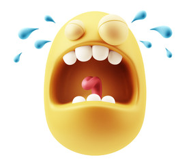 Poster - Cry Emoticon Face.  3d Rendering.