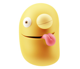 Fototapete - Eye Closed Emoticon Character Face Expression. 3d Rendering.