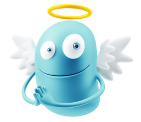 Fototapete - Angel Emoticon Character Face Expression. 3d Rendering.
