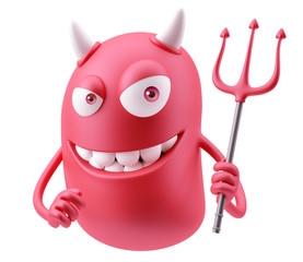 Fototapete - Red Devil Emoticon Face. 3d Rendering.