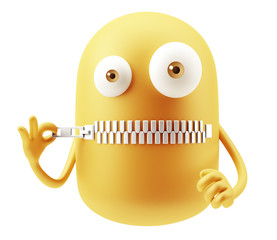 Poster - Secret Emoticon Character Face Expression. 3d Rendering.
