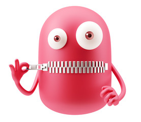 Poster - Silence Emoji Cartoon. 3d Rendering.