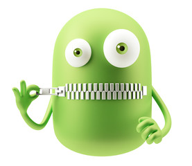 Poster - Quiet Emoticon Face. 3d Rendering.