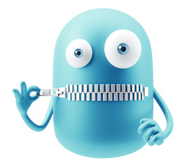 Poster - Silence Emoji Cartoon. 3d Rendering.