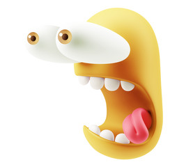 Fototapete - Shocked Emoticon Character Face Expression. 3d Rendering.