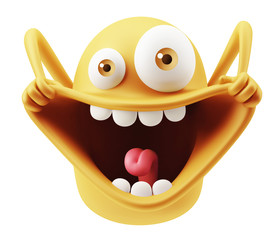 Fototapete - Happy Funny Emoticon Character Face Expression. 3d Rendering.