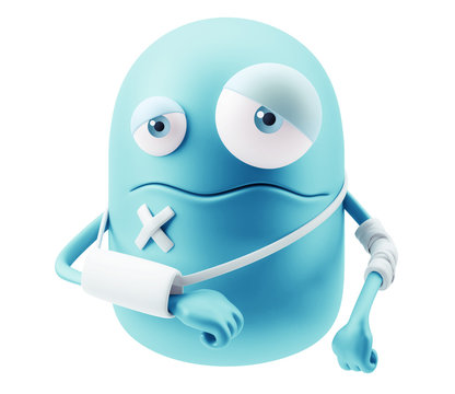 Injured Emoticon Face. 3d Rendering.