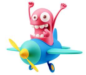 Fototapete - Plane Pilot Emoticon Face. 3d Rendering.