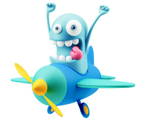 Fototapete - Travel Airplane Flight Emoji Cartoon.  3d Rendering.