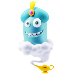 Poster - wish genius lamp emoji cartoon. 3d rendering.