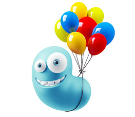 Fototapete - Balloons Celebration Emoticon Character Face Expression. 3d Rend