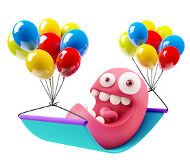 Balloons Celebration Emoticon Character Face Expression. 3d Rend