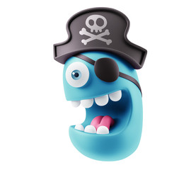 Fototapete - Pirate Emoticon Face. 3d Rendering.