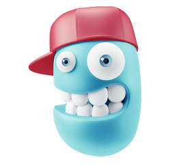 Fototapete - Fashion Red Hat Emoticon Face. 3d Rendering.