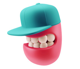 Fototapete - Fashion Cap Emoticon Character Face Expression. 3d Rendering.
