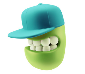 Fototapete - Fashion Cap Emoticon Character Face Expression. 3d Rendering.