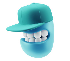 Fototapete - Fashion Cap Emoticon Character Face Expression. 3d Rendering.