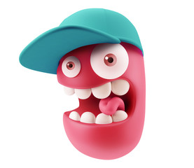 Fototapete - Fashion Cap Emoticon Character Face Expression. 3d Rendering.
