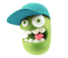 Fototapete - Fashion Cap Emoticon Character Face Expression. 3d Rendering.