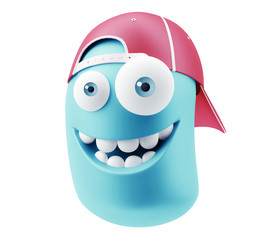 Fototapete - Fashion Red Cap Emoticon Face. 3d Rendering.