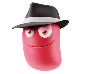 Fototapete - Fashion Black Hat Emoticon Face. 3d Rendering.