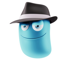 Fototapete - Fashion Black Hat Emoticon Face. 3d Rendering.