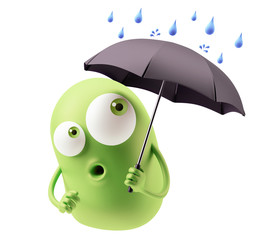 Poster - Emoticon Character under an umbrella in a rainy day.. 3d Renderi
