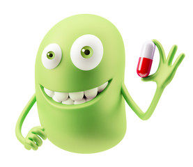 Poster - Taking a Pill Emoticon Face. 3d Rendering.