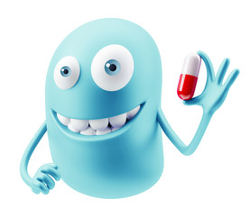 Poster - taking pills emoji cartoon. . 3d rendering.